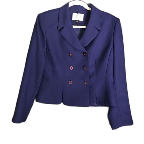 Le Suit Blazer Women’s Size 10P Blue Long Sleeve Notched Collar Button Closure - Picture 1 of 9